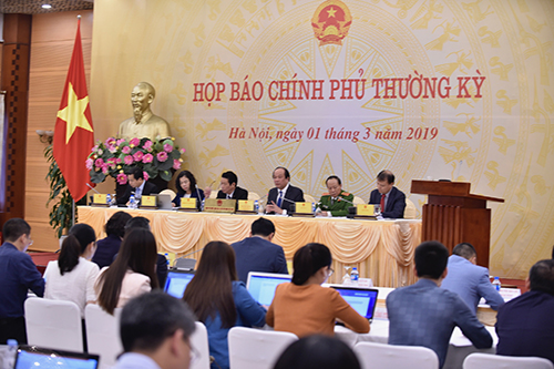 Buổi họp báo Chính phủ thường kỳ tháng 2/2019 diễn ra chiều ngày 01/3 tại Hà Nội. Ảnh: VGP/Nhật Bắc 
