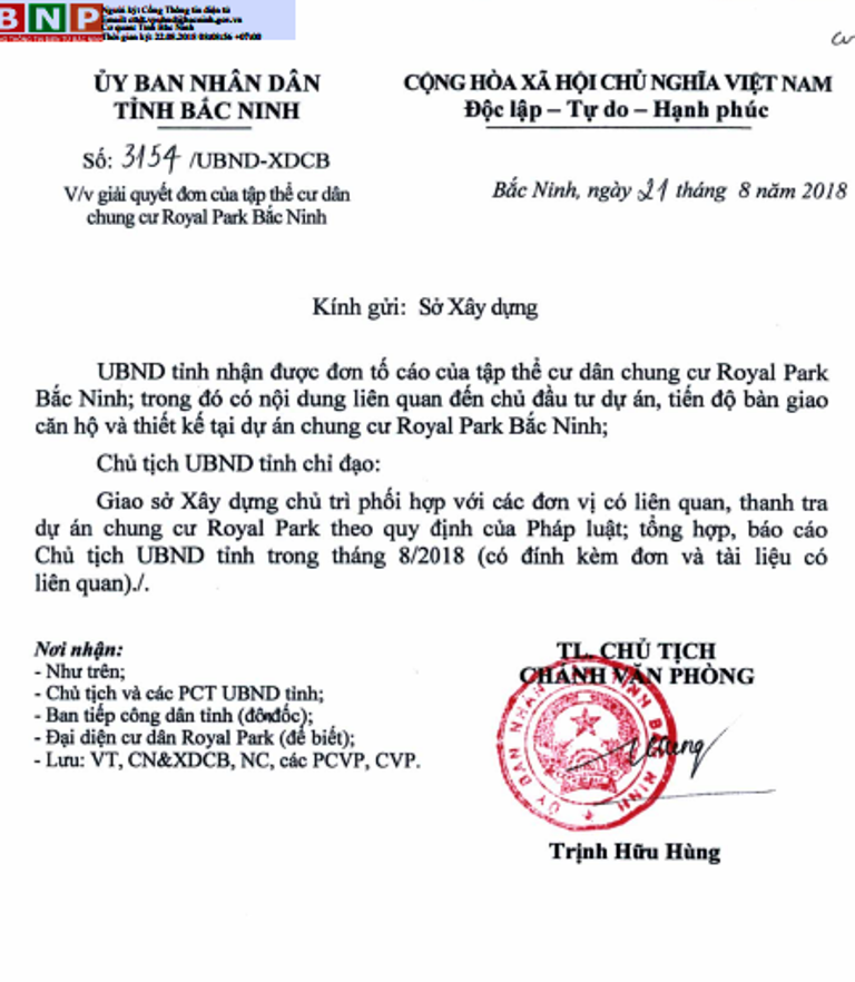 UBND tỉnh chỉ đạo thanh tra dự án Royal Park Bắc Ninh 