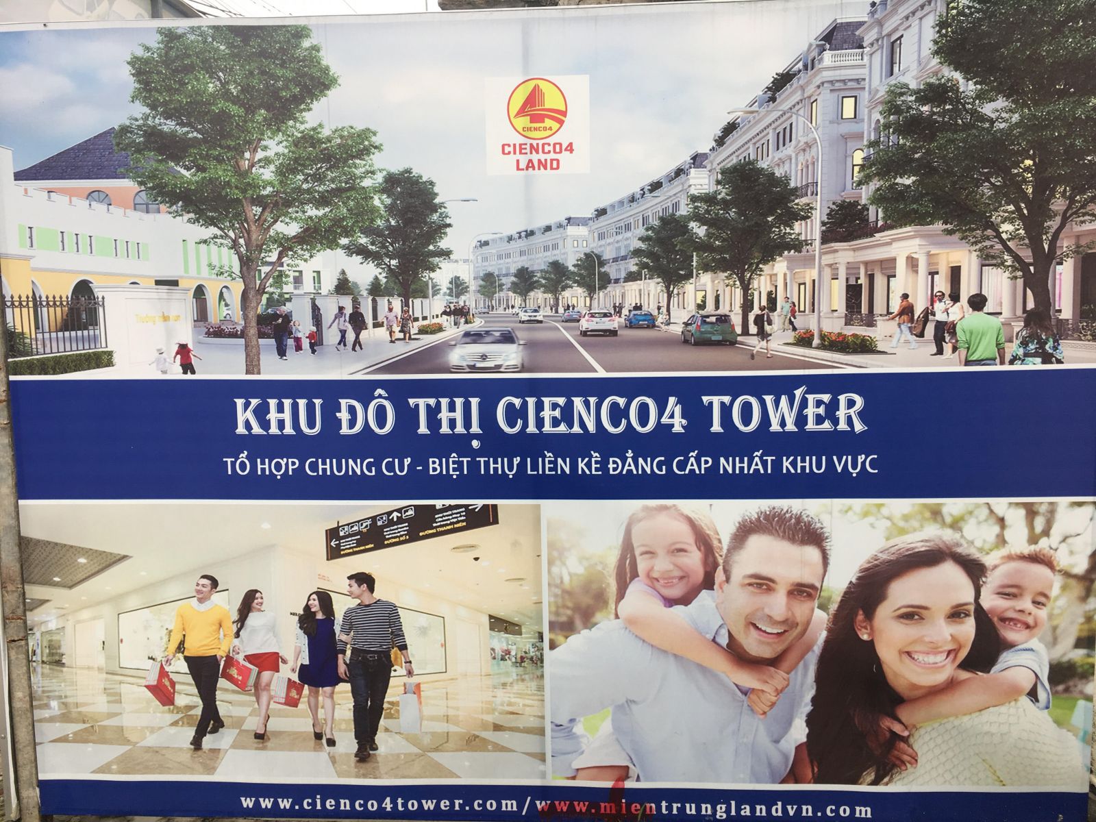 Những tấm pano quảng bá dự án “Khu dịch vụ thương mại, nhà ở và chung cư cao tầng” trông bắt mắt, nhằm thu hút khách hàng dân xứ Nghệ.