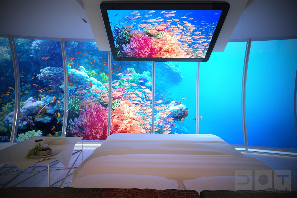bạn còn có thể được ngủ trong một căn phòng mà xung quanh có đủ các loại động thực vật đa dạng, rực rỡ sắc màu của biển.
