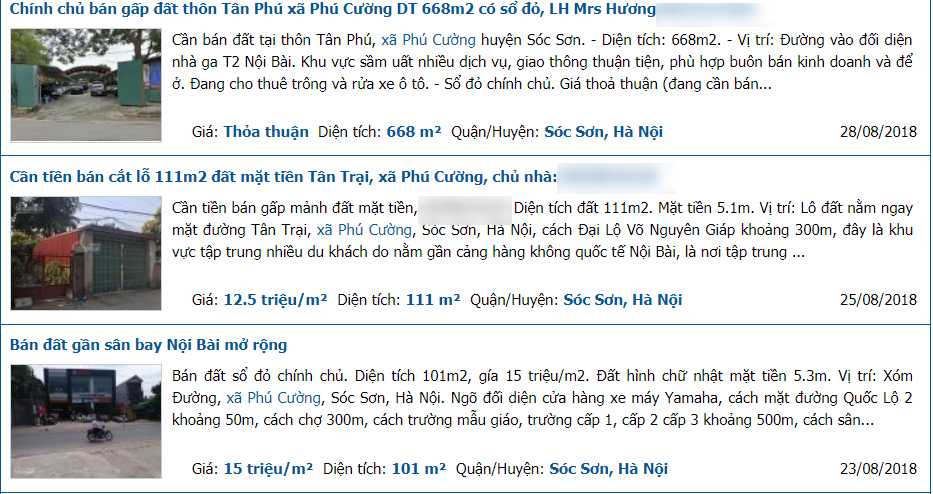 Trên mạng, thông tin đăng tải bất nhà, đất Phú Cường được quảng cáo rầm rộ. (Ảnh chụp màn hình)