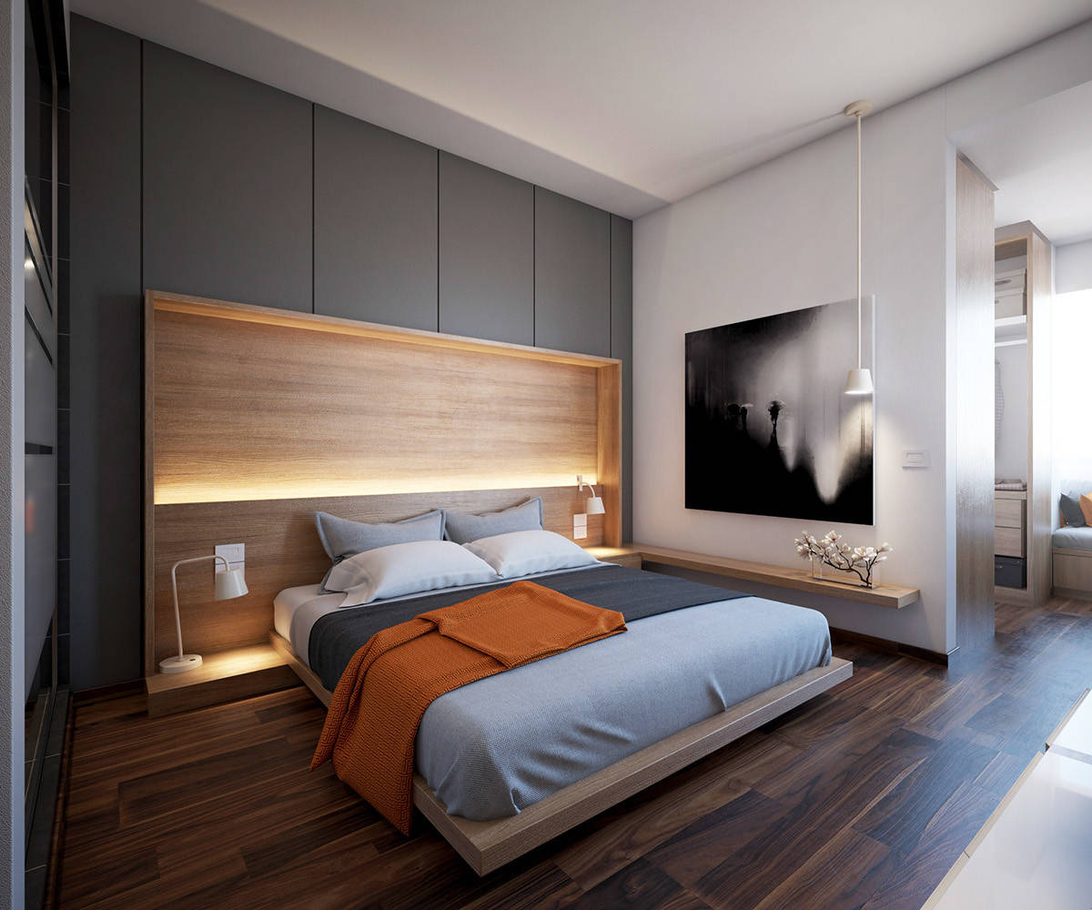 Khu vực đầu giường tạo chiều sâu cùng vẻ đẹp nghệ thuật cho phòng ngủ.