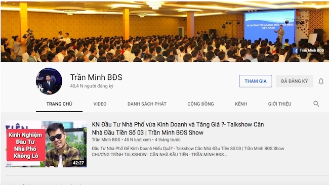 Kênh youtube Trần Minh BĐS thu hút một số lượng lớn các nhà đầu tư quan tâm