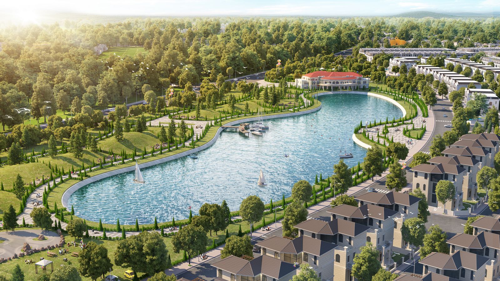 EcoCity Premia không chỉ xanh trong thiết kế mà còn xanh cảnh quan với công viên hồ điều hòa rộng 9ha.