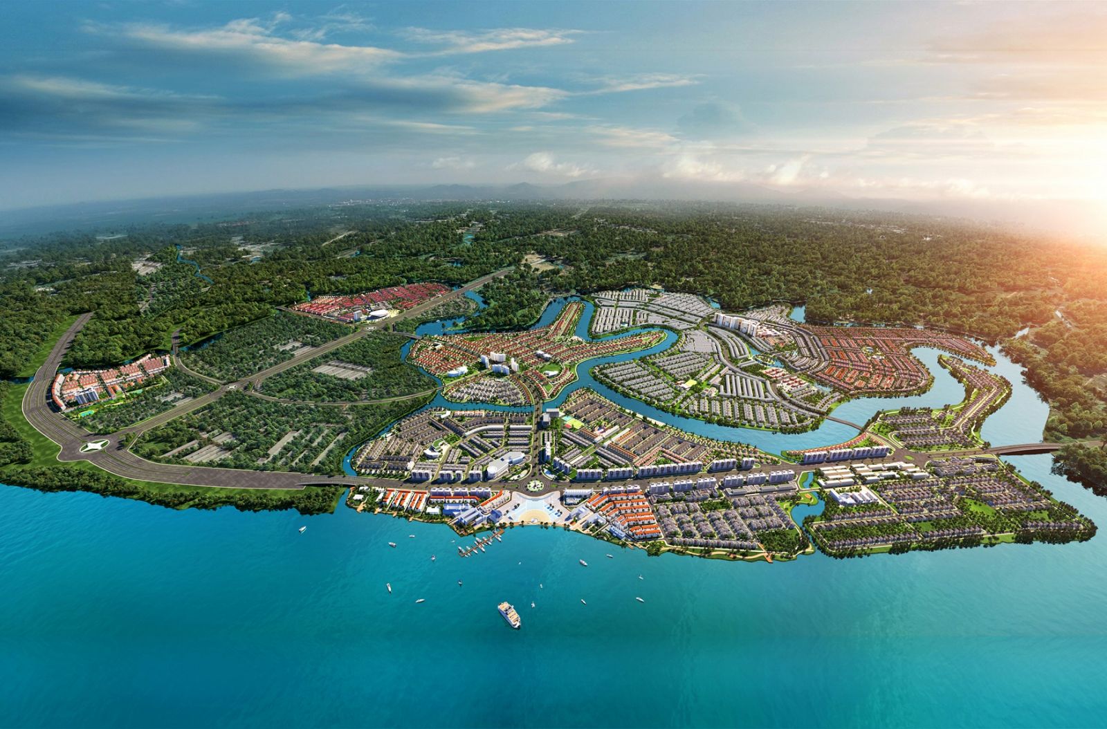 Đô thị đảo Phượng Hoàng nằm trong vùng xanh sinh thái Aqua City quy mô 1.000ha tại phía Đông TP.HCM.