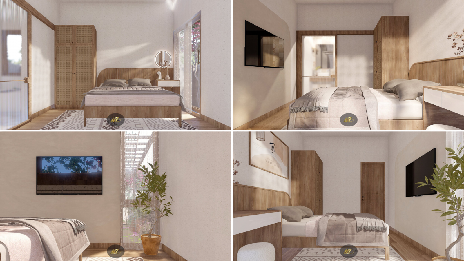 Các phòng ngủ được thiết kế dựa trên sự đơn giản là chìa khóa. Nội thất thiên về bố cục  ghép nối, với giường ngủ là tâm điểm. Với tường sơn hiệu ứng Conpa, tạo nên một không gian hoài cổ một cách tự nhiên. 