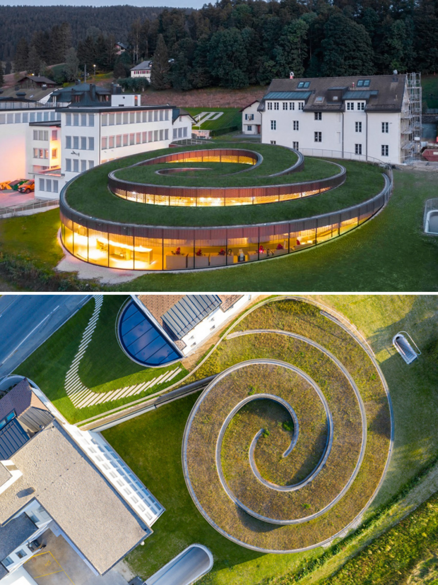 Bảo tàng New Le Brassus, Thụy Sỹ - xây dựng thảm thực vật xanh trên mái nhà nhằm làm giảm nhiệt công trình. (Ảnh: hypebeast.com)