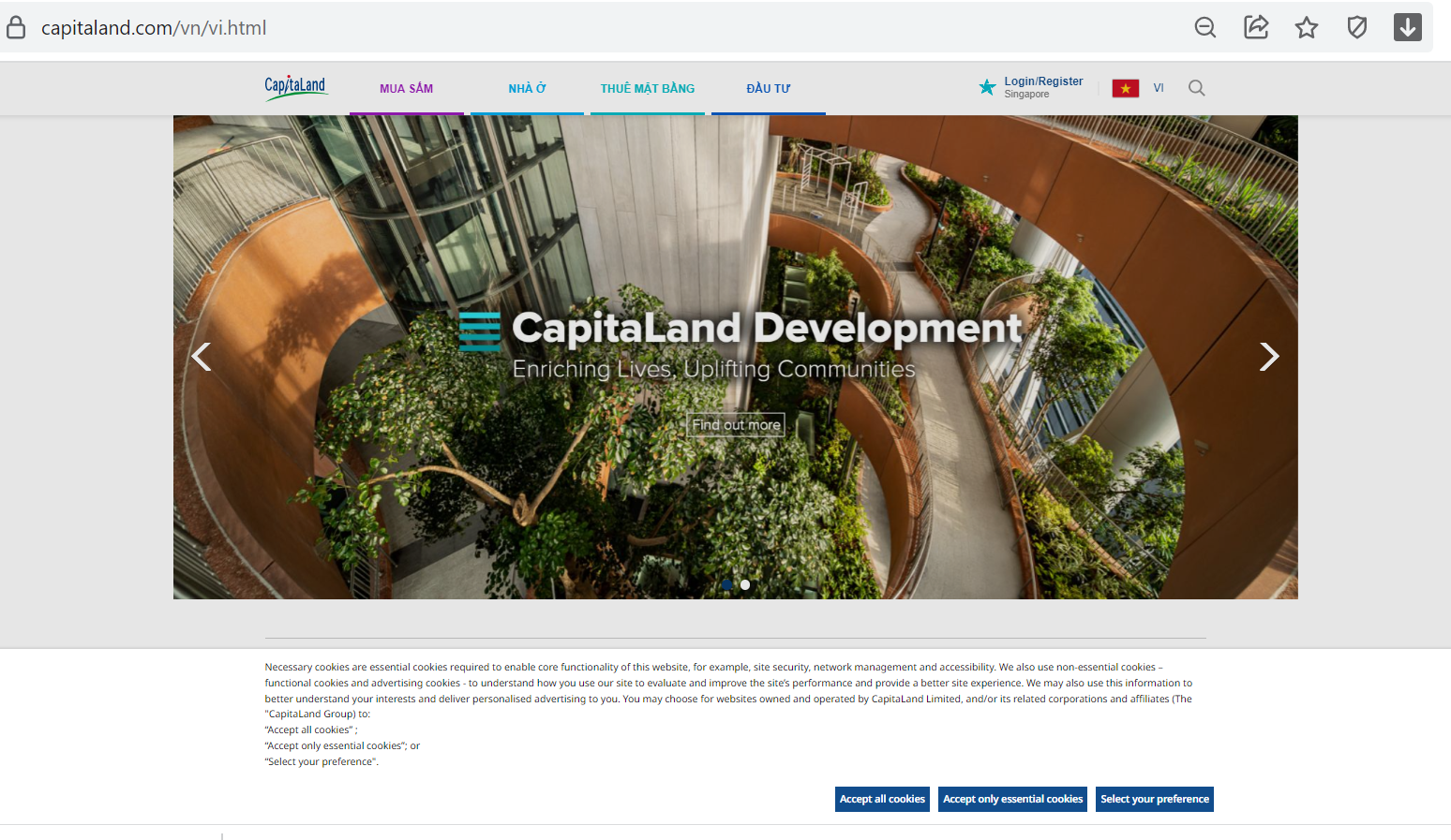 Website chính thức của công ty Capitaland với tên miền đúng