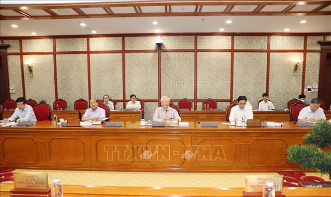  Tổng Bí thư Nguyễn Phú Trọng phát biểu tại cuộc họp. Ảnh: TTXVN