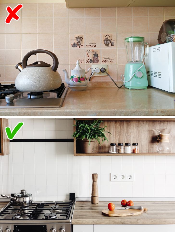 Các ổ cắm không phù hợp với nội thất về kiểu dáng và màu sắc có thể làm hỏng mỹ quan của gian bếp
