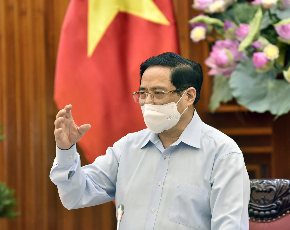 Thủ tướng Phạm Minh Chính phát biểu kết luận cuộc làm việc với Bộ Y tế sáng 15/5. - Ảnh: VGP