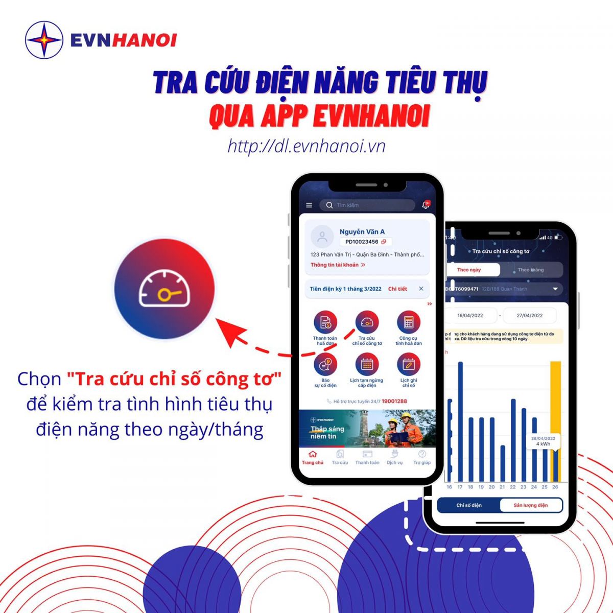 Tra cứu điện năng tiêu thụ qua App EVNHANOI trong tháng một cách dễ dàng, nhanh chóng.