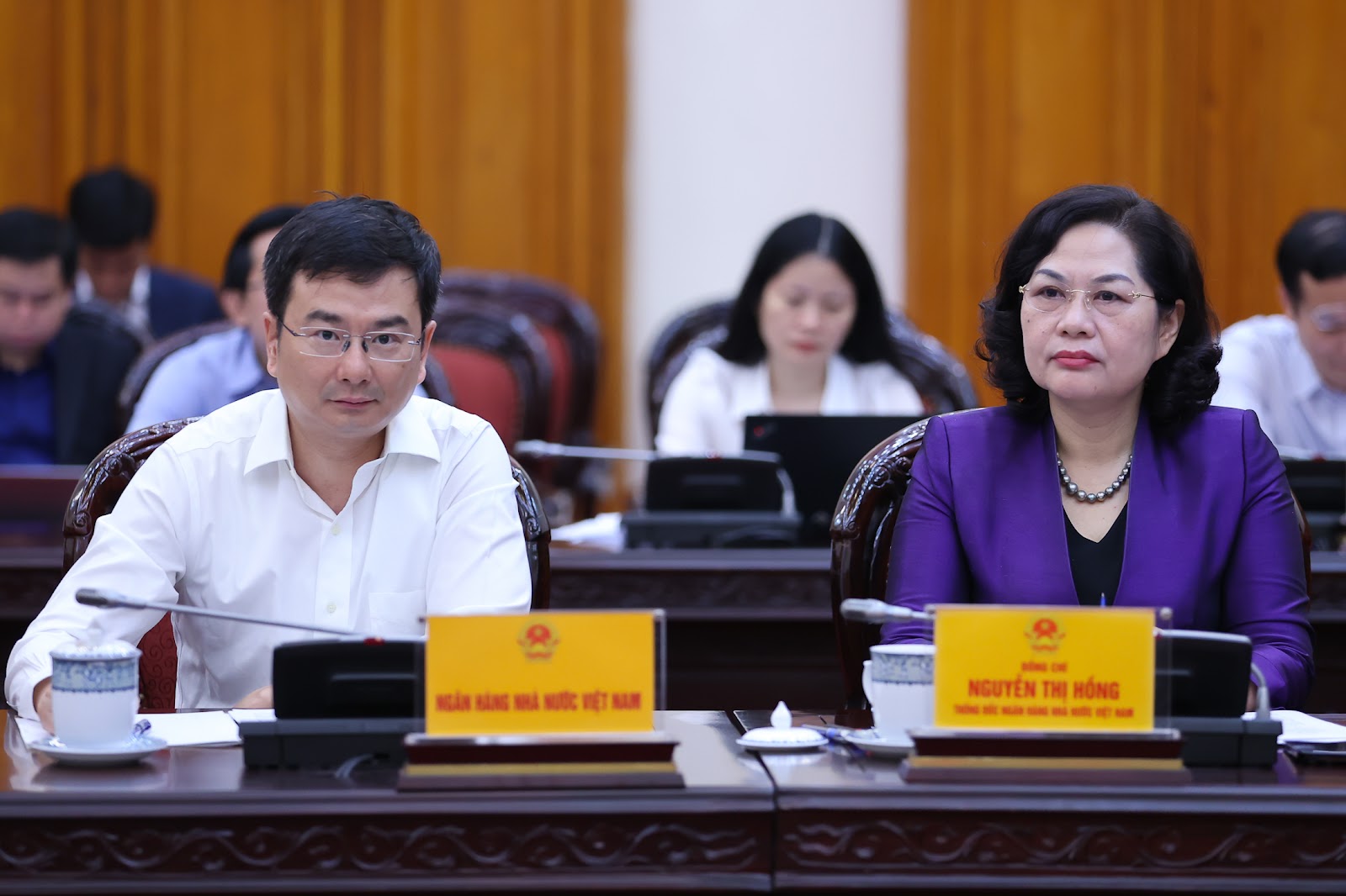 Lãnh đạo Ngân hàng Nhà nước Việt Nam dự phiên họp. (Ảnh: VGP/Nhật Bắc)