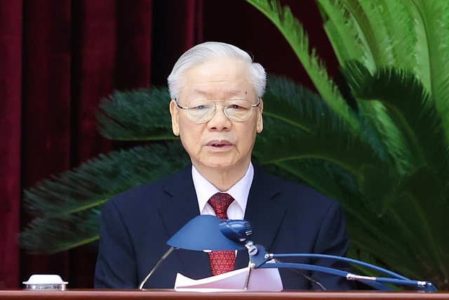 Tổng Bí thư Nguyễn Phú Trọng phát biểu tại Hội nghị Trung ương giữa nhiệm kỳ. (Ảnh: VGP/Nhật Bắc)