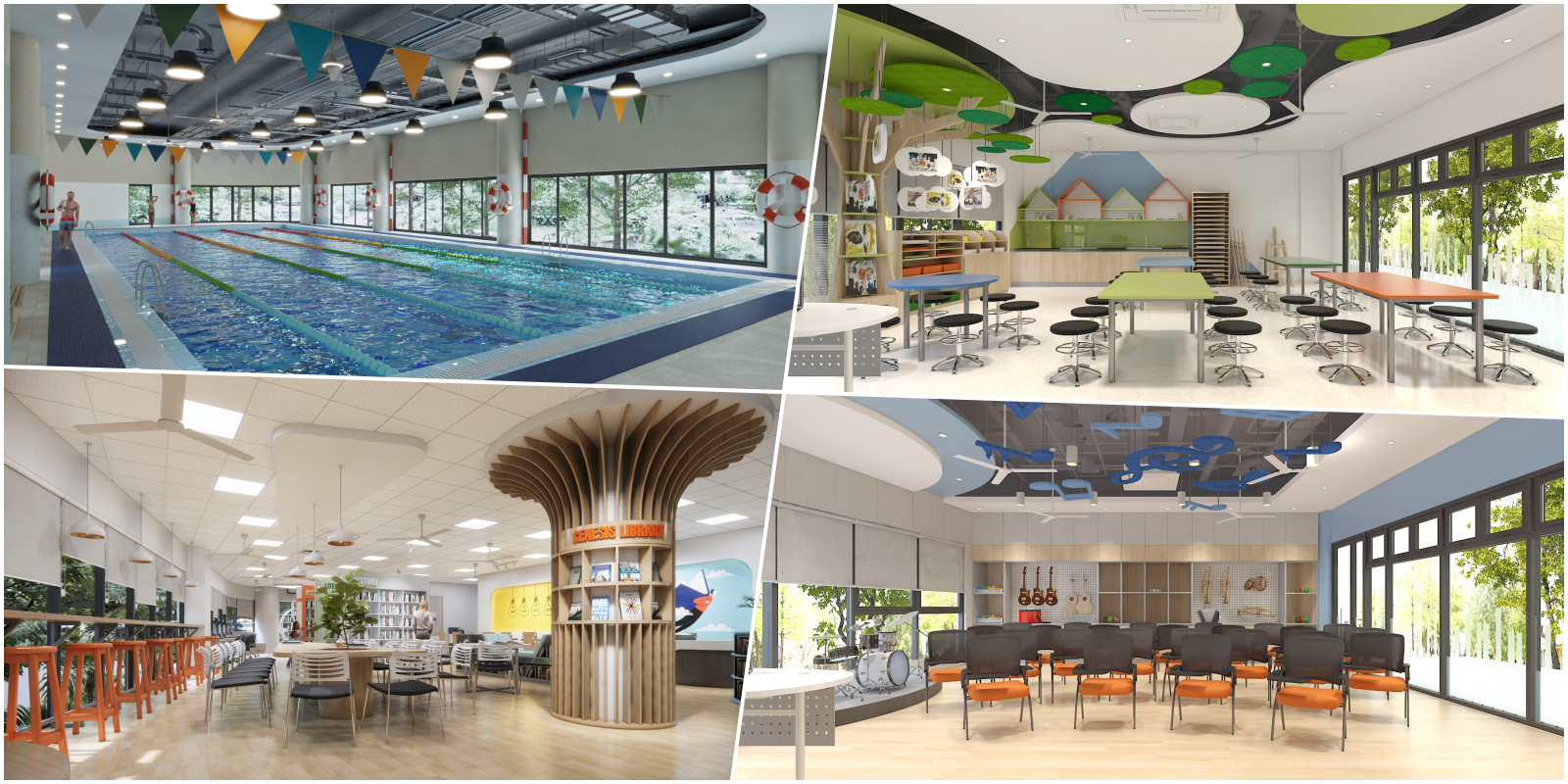 Genesis sở hữu rất nhiều không gian và tiện ích độc đáo như thư viện, Green Makerspace, bể bơi bốn mùa, sân bóng ngoài trời… để học sinh thỏa sức khám phá, sáng tạo, trải nghiệm trong một không gian vận động, học tập đa dạng.