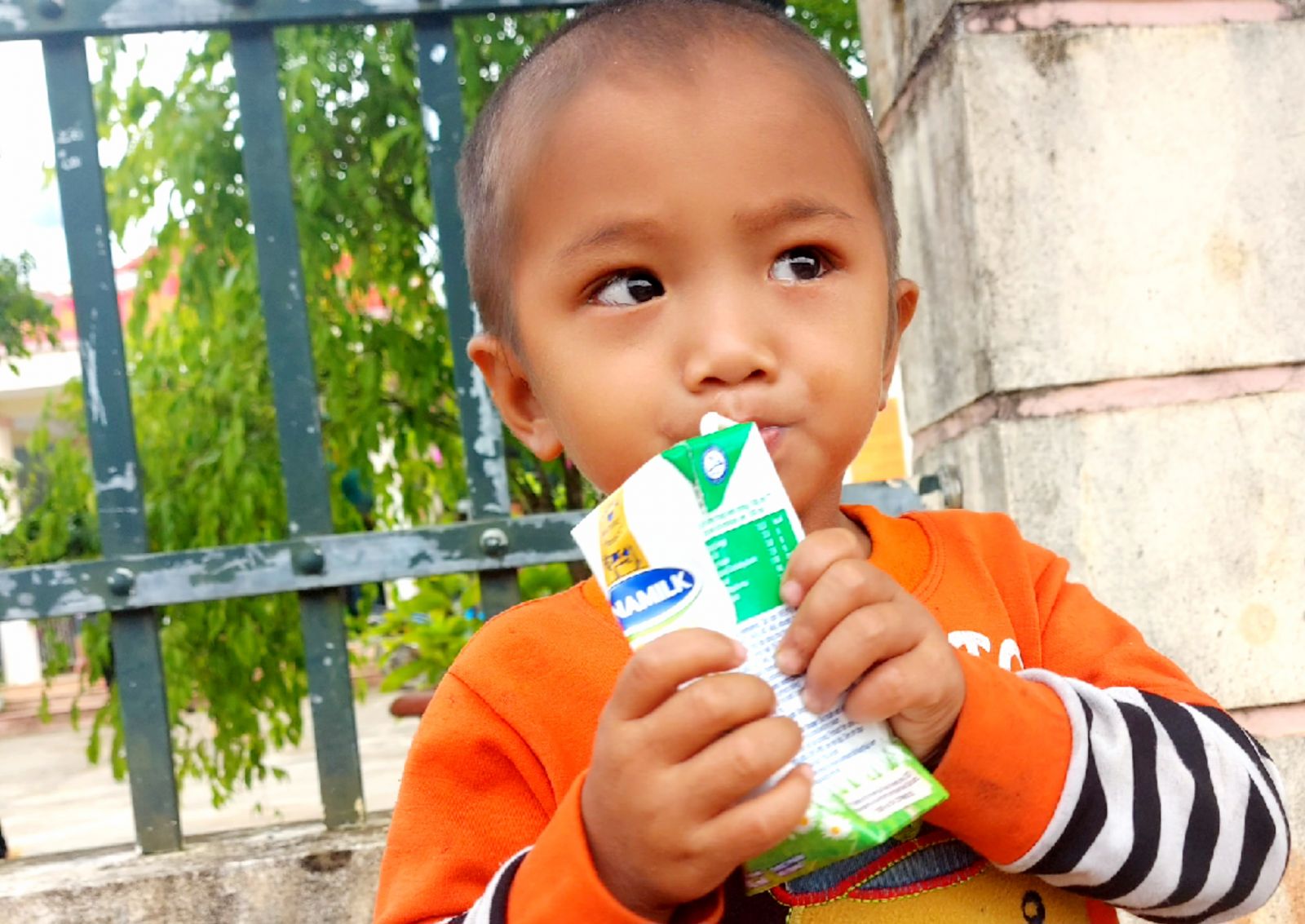 Trẻ em tại huyện Nậm Nhùn, tỉnh Lai Châu uống sữa tài trợ từ Vinamilk. (Ảnh: Lữ Mai)