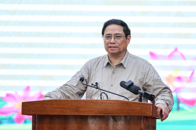 Thủ tướng Phạm Minh Chính phát biểu kết luận cuộc làm việc với Ban Thường vụ Tỉnh ủy Điện Biên. (Ảnh: VGP/Nhật Bắc)