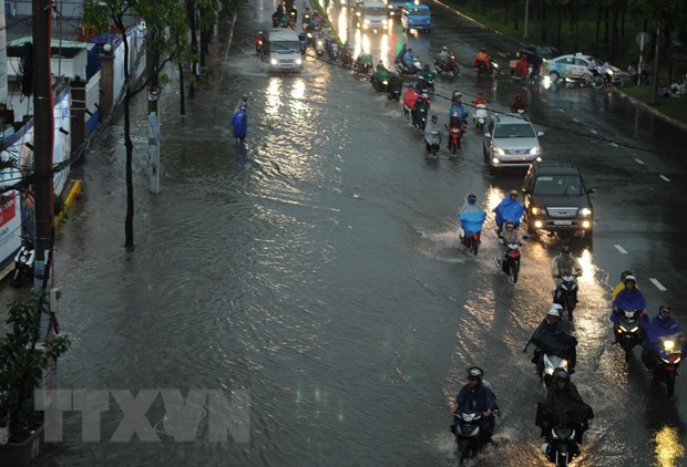 Nước ngập trên đường Nguyễn Hữu Cảnh, Thành phố Hồ Chí Minh. 