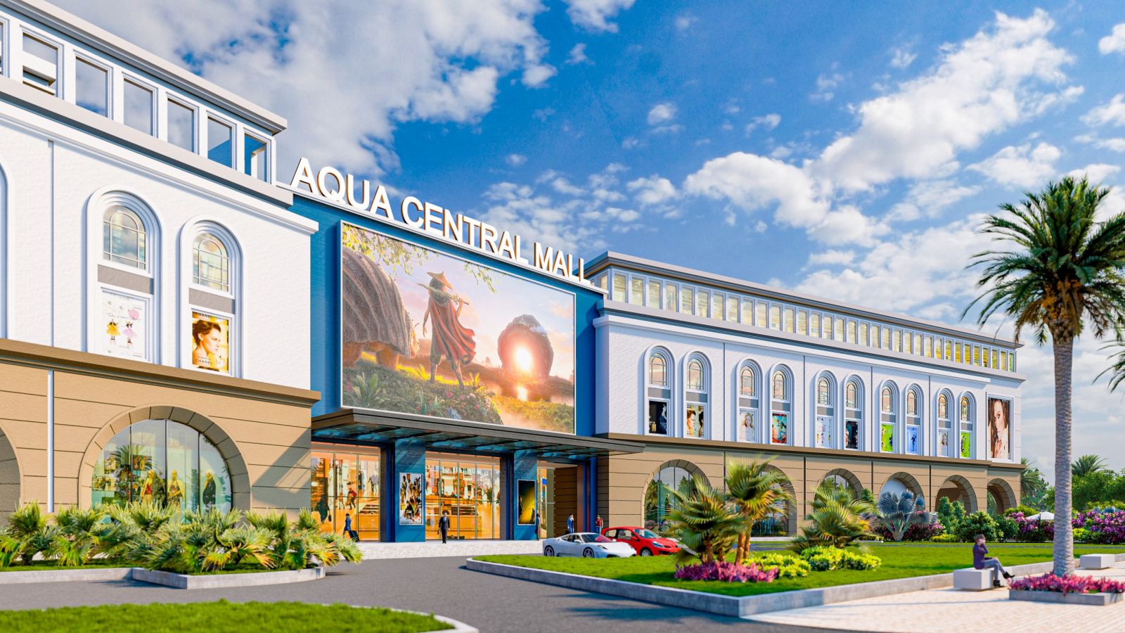Trung tâm thương mại Aqua Central Mall tọa lạc đối diện Aqua Marina, hoàn thiện quý IV/2021 tạo nên một khu trung tâm sầm uất