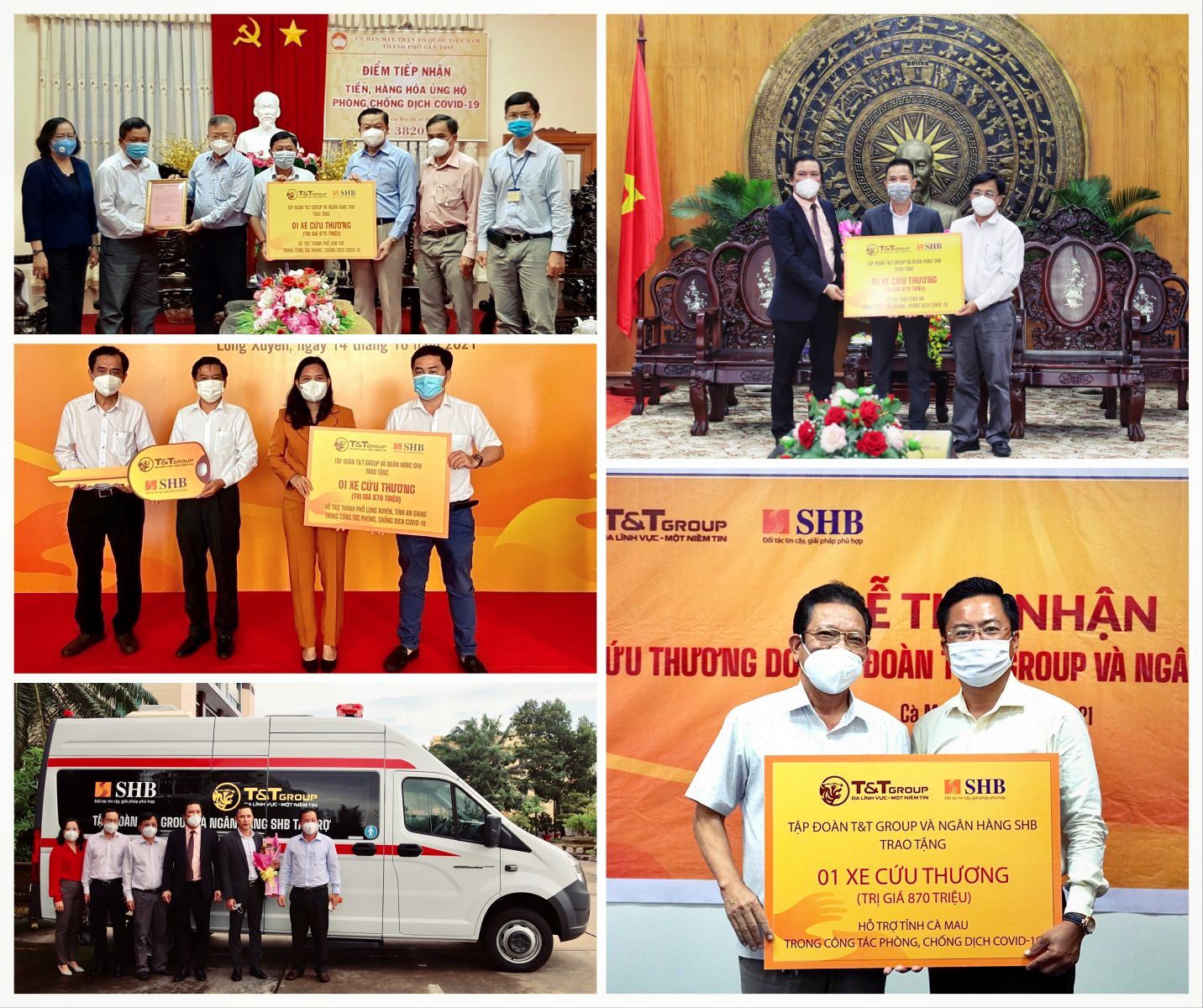 Ảnh 2: Đại diện Tập đoàn T&T Group trao tặng 1 xe cứu thương hỗ trợ tỉnh Quảng Bình phòng, chống dịch COVID-19.