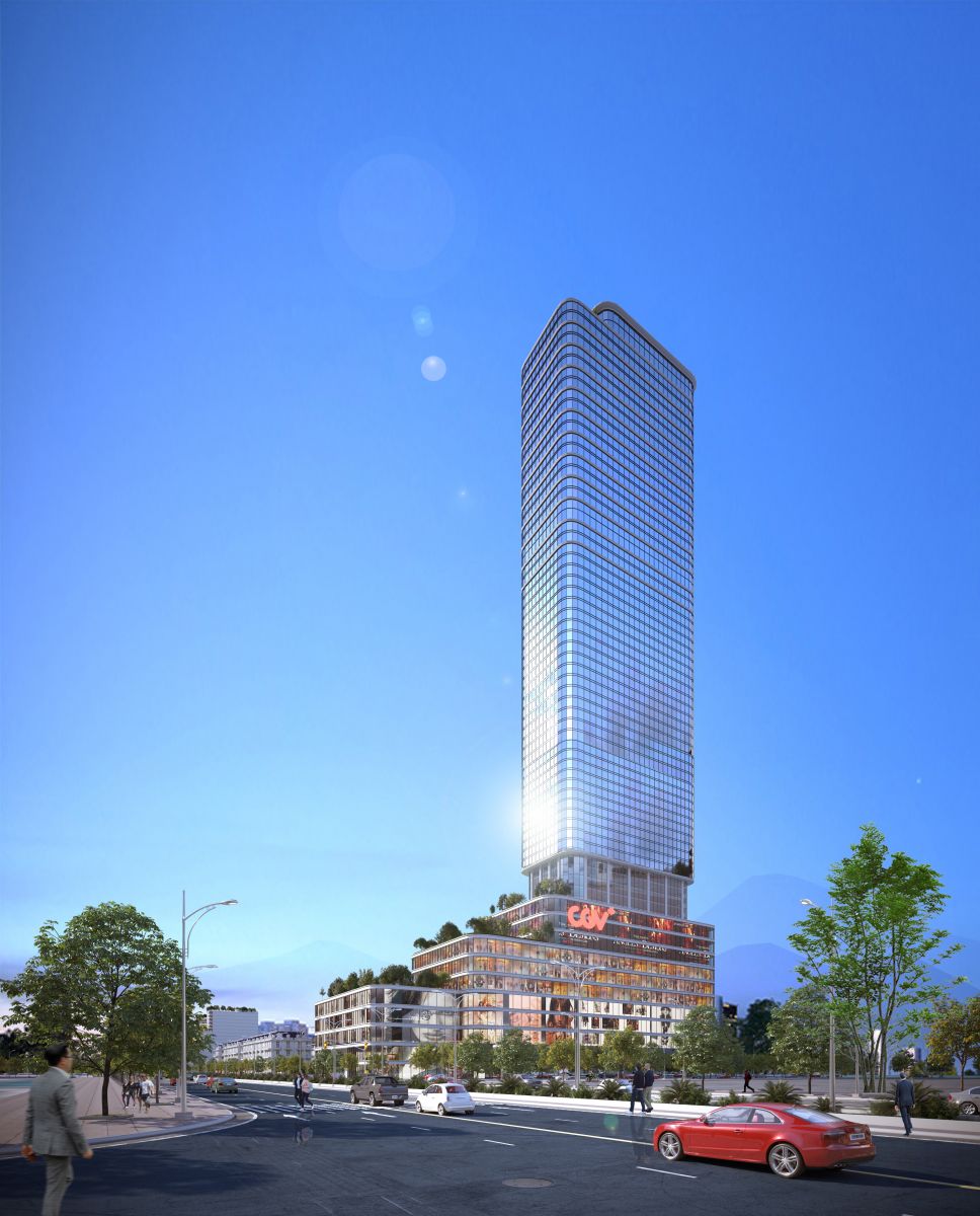 Công trình hỗn hợp dịch vụ cao 45 tầng – điểm nhấn kiến trúc của toàn dự án và là tòa tháp cao nhất khu vực Tây Bắc tính đến thời điểm này.