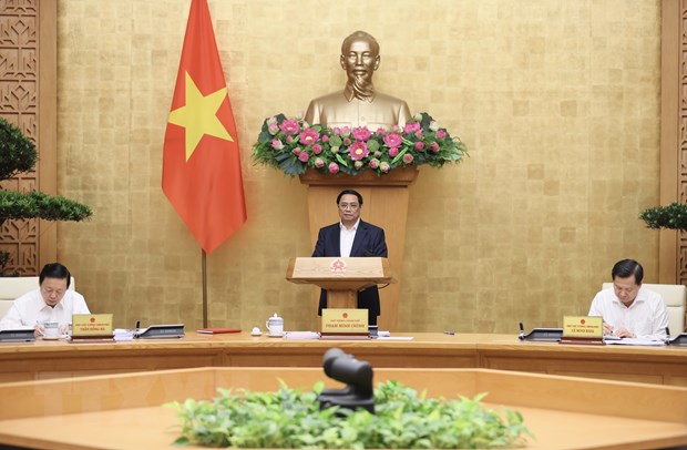 Thủ tướng Phạm Minh Chính kết luận Phiên họp Chính phủ thường kỳ tháng 4/2023. (Ảnh: Dương Giang/TTXVN)