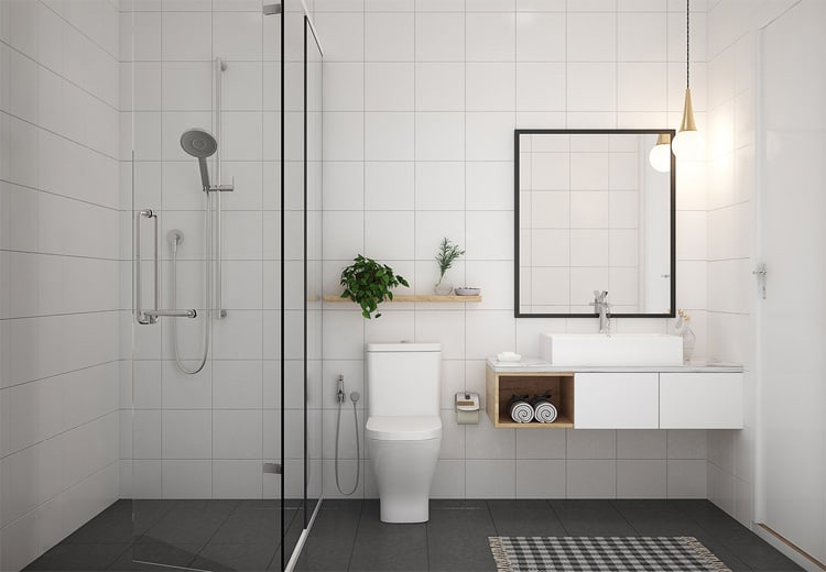 Duy trì sự gọn gàng ngăn nắp trong phòng vệ sinh là một phần không thể thiếu trong nội thất tối giản