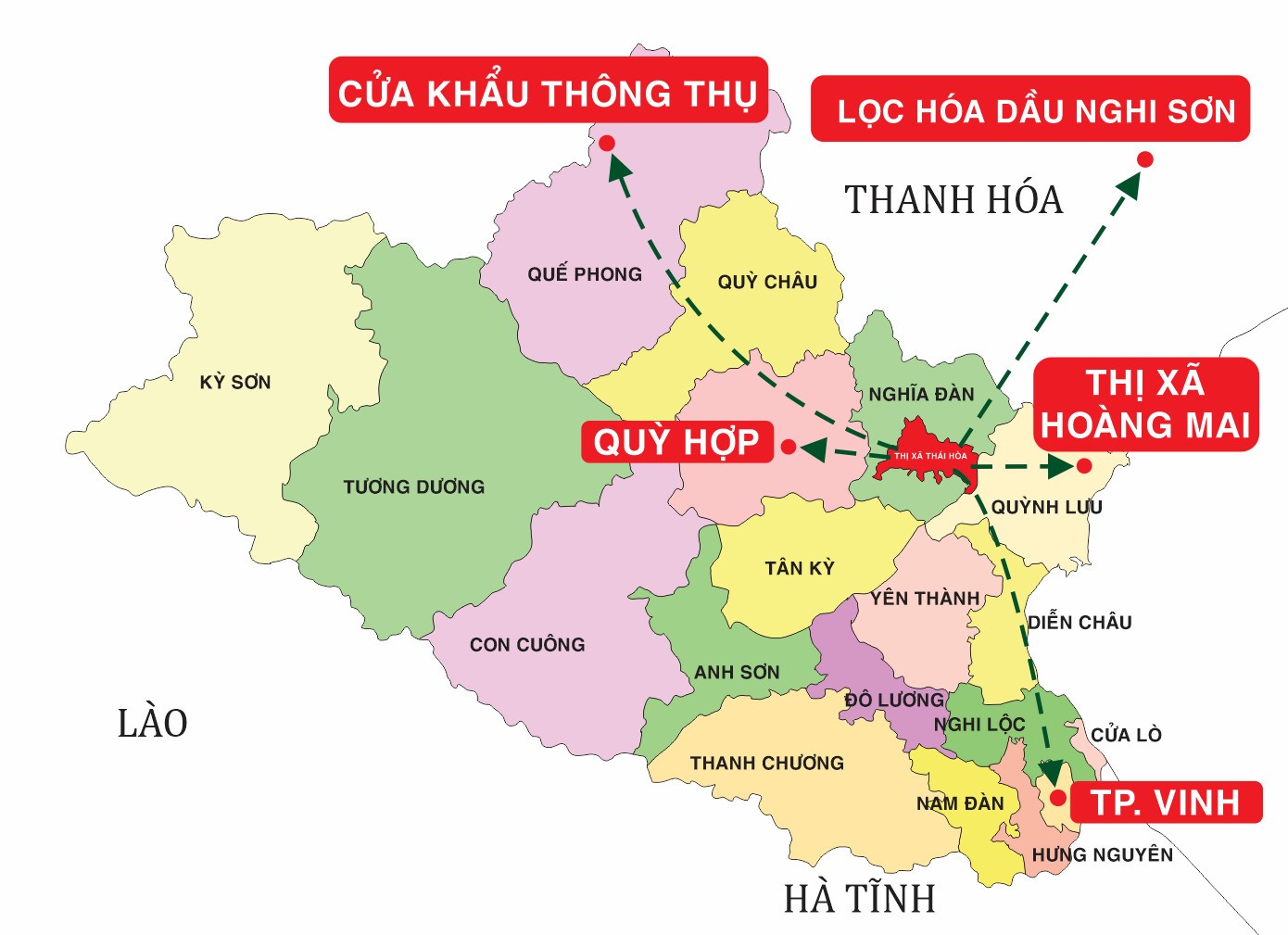 Vị trí trung tâm kết nối giao thương, Thái Hòa khẳng định tiềm năng phát triển kinh tế - chính trị - xã hội của địa phương trong chuỗi các tổ hợp mua sắm, logictics, du lịch của địa phương.