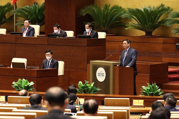 Thủ tướng Phạm Minh Chính trình bày báo cáo kết quả thực hiện kế hoạch phát triển kinh tế-xã hội năm 2021; dự kiến kế hoạch phát triển kinh tế - xã hội năm 2022