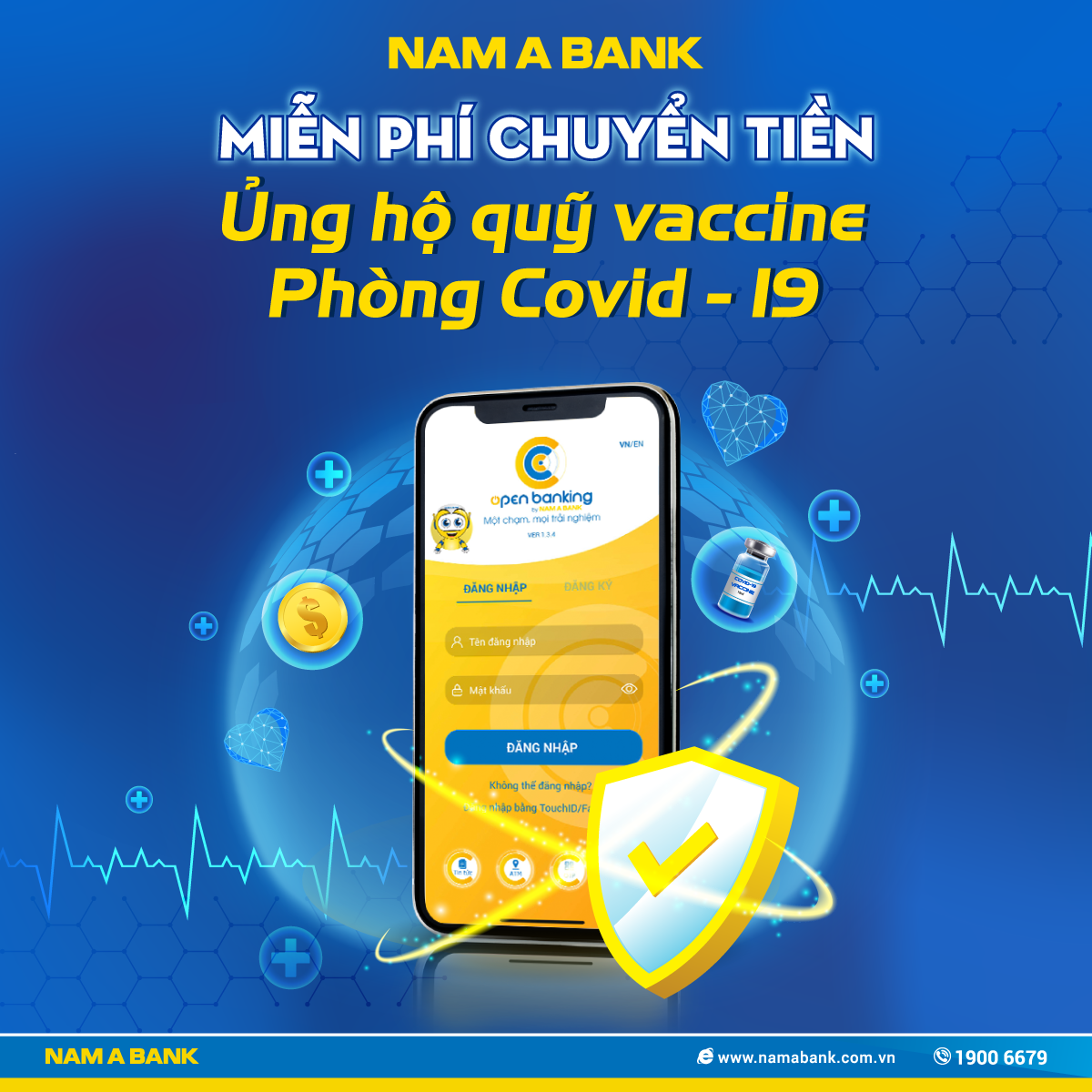 Nam A Bank miễn phí chuyển khoản ủng hộ quỹ vaccine