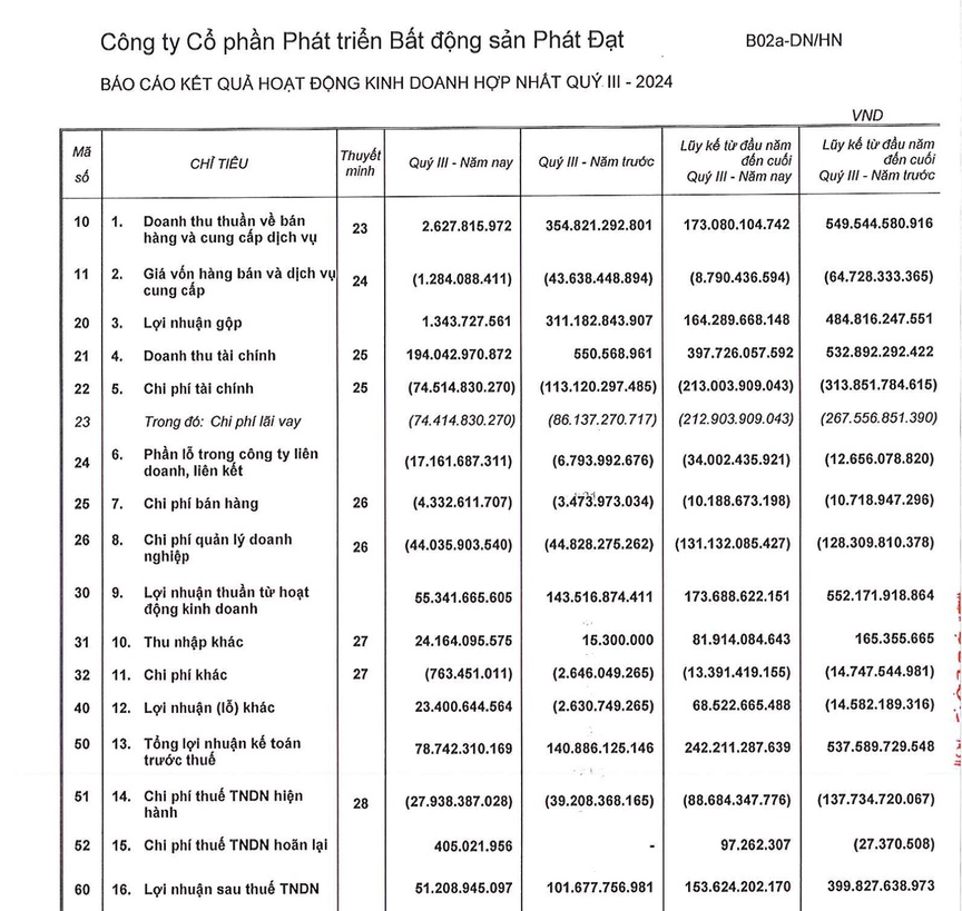 Lợi nhuận quý III/2024 của Phát Đạt (PDR) giảm một nửa so với cùng kỳ- Ảnh 1.