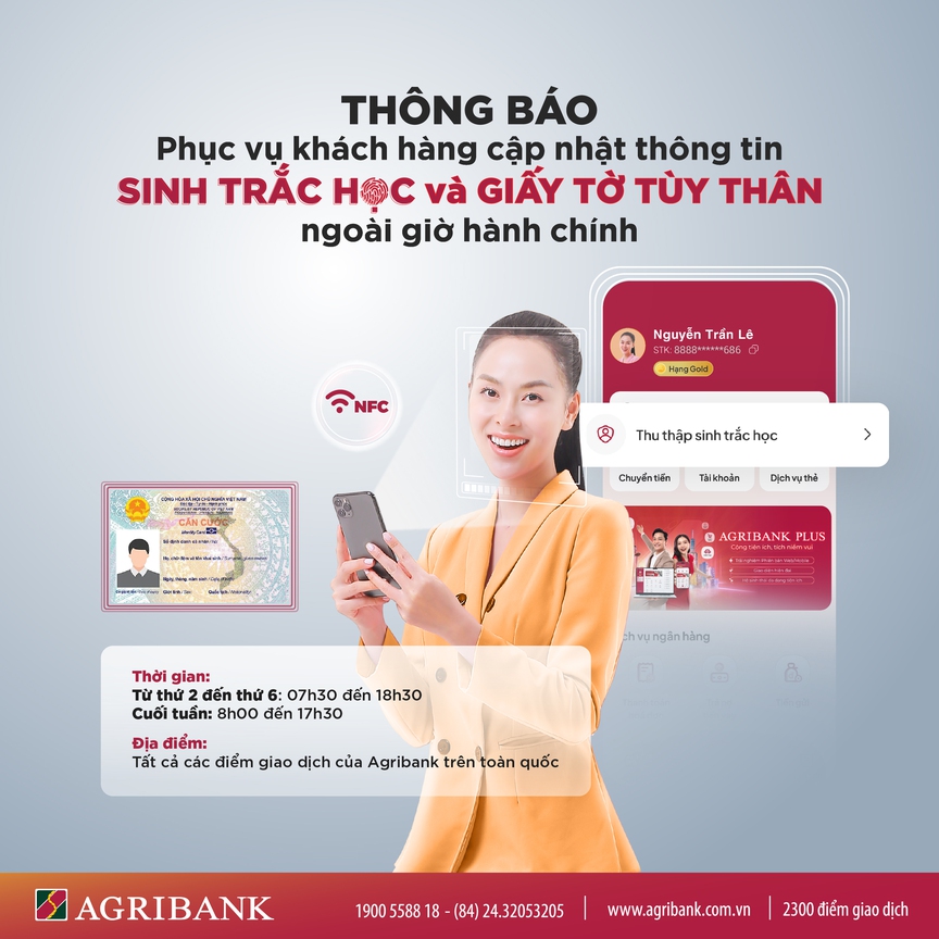 Agribank thông báo thời gian giao dịch ngoài giờ hành chính phục vụ khách hàng cập nhật thông tin sinh trắc học và giấy tờ tùy thân- Ảnh 3.