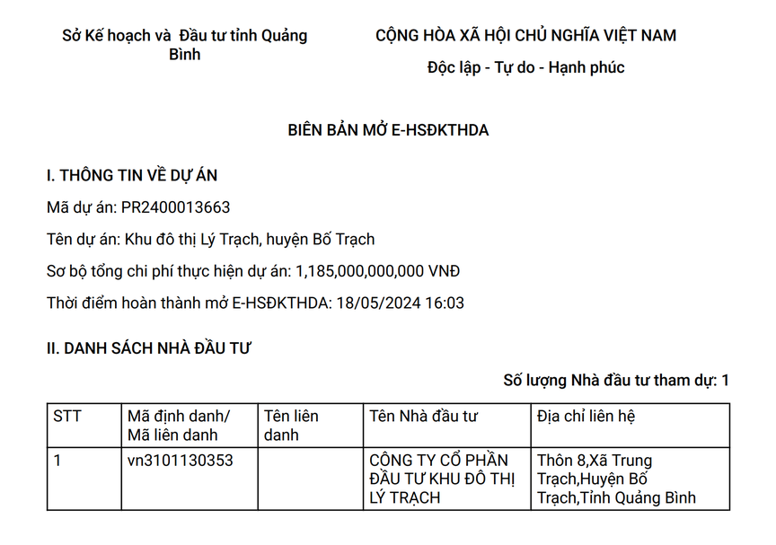 Danh tính doanh nghiệp 1 tháng tuổi Lý Trạch - nhà đầu tư duy nhất đăng ký thực hiện dự án 1.185 tỷ tại Quảng Bình- Ảnh 1.