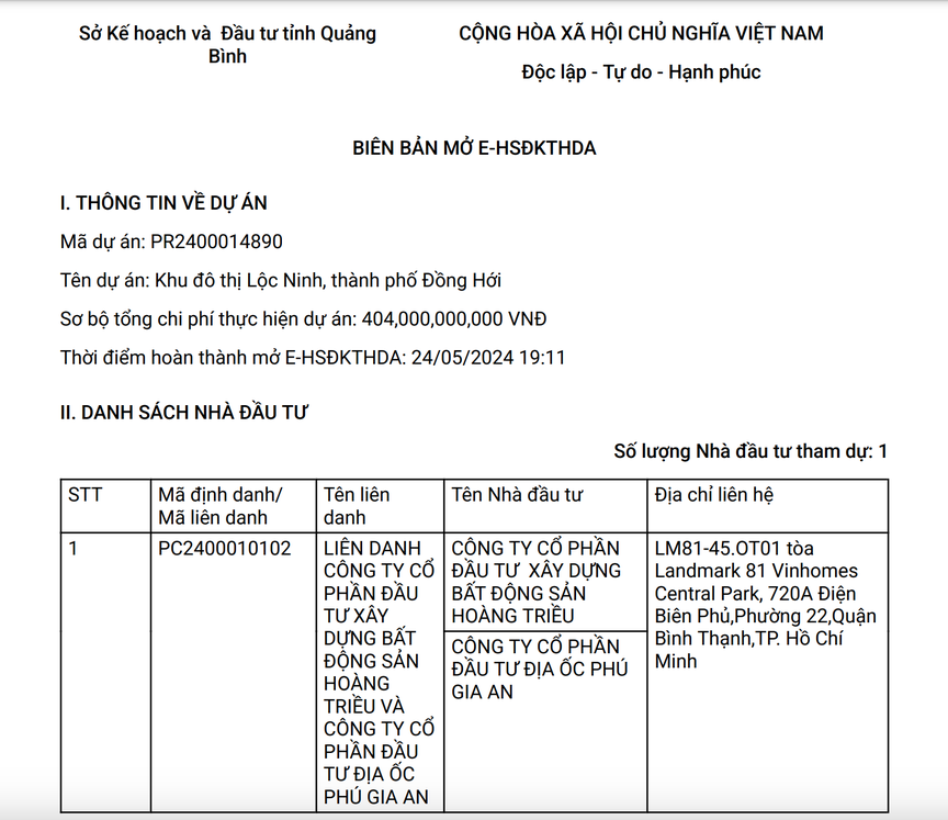 Quảng Bình: Liên danh Bất động sản Hoàng Triều và Địa ốc Phú Gia An là nhà đầu tư duy nhất đăng ký thực hiện dự án Khu đô thị Lộc Ninh- Ảnh 1.