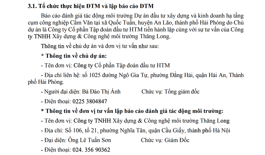 Hải Phòng: Cụm công nghiệp Cẩm Văn do CTCP Tập đoàn Đầu tư HTM làm chủ đầu tư đang tham vấn ĐTM- Ảnh 1.