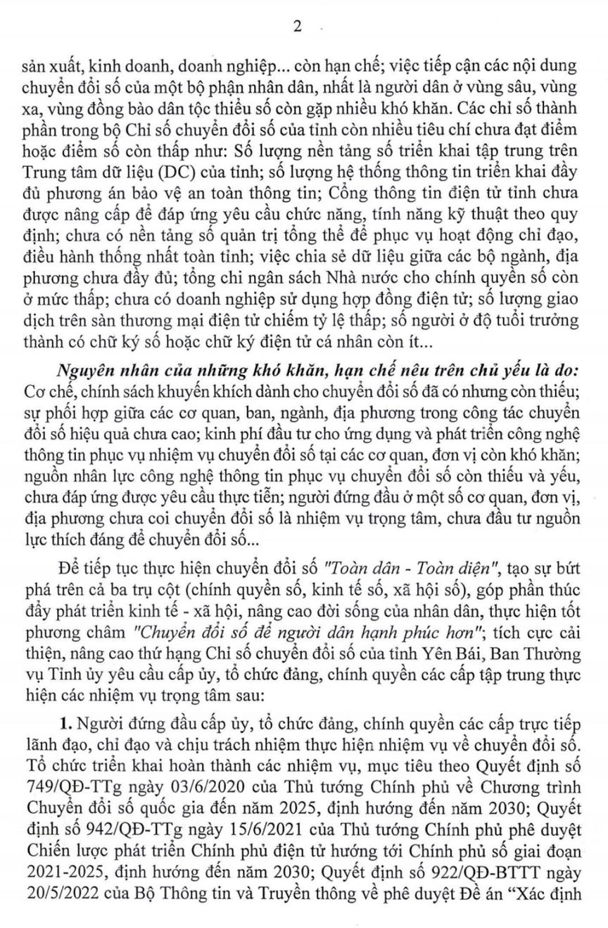 Chỉ thị của Ban Thường vụ Tỉnh ủy Yên Bái về đẩy mạnh các giải pháp nâng cao thứ hạng Chỉ số chuyển đổi số (DTI)- Ảnh 3.