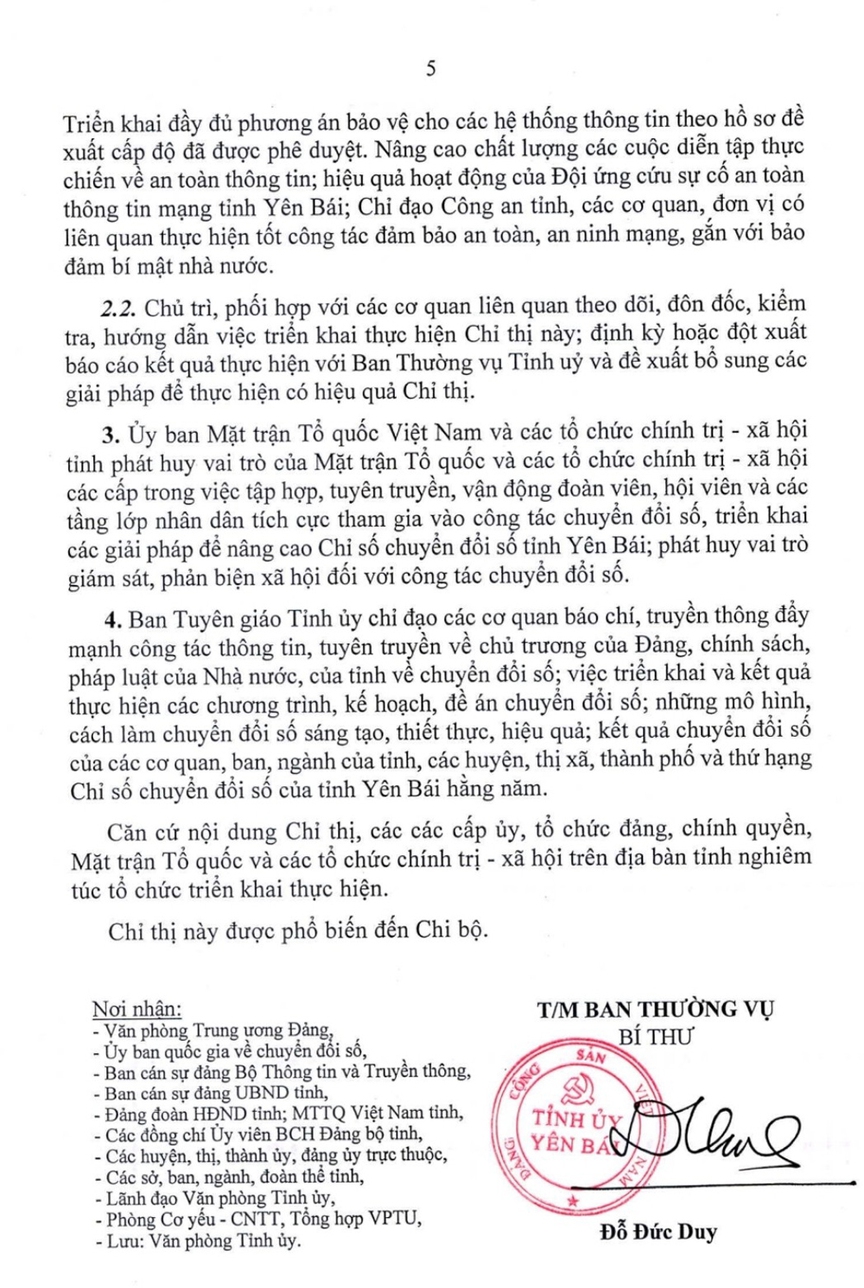 Chỉ thị của Ban Thường vụ Tỉnh ủy Yên Bái về đẩy mạnh các giải pháp nâng cao thứ hạng Chỉ số chuyển đổi số (DTI)- Ảnh 6.