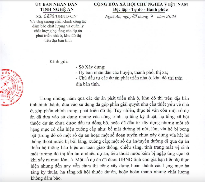 Nghệ An tăng cường công tác quản lý nhà nước, quản lý chất lượng hạ tầng các dự án nhà ở, khu đô thị- Ảnh 1.