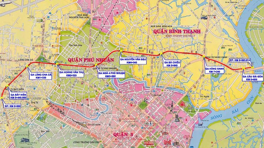 Sơ đồ tuyến Metro số 5 (tuyến ngã tư Bảy Hiền - cầu Sài Gòn). Nguồn ảnh: Vietnamnet