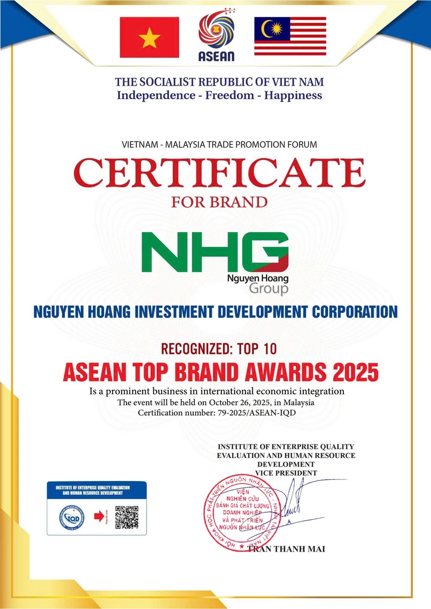 Asean Business Awards 2025 vinh danh Tập đoàn Nguyễn Hoàng trong Top 10 Thương hiệu uy tín hàng đầu khu vực- Ảnh 1. Asean Business Awards 2025 vinh danh Tập đoàn Nguyễn Hoàng trong Top 10 Thương hiệu uy tín hàng đầu khu vực- Ảnh 1.