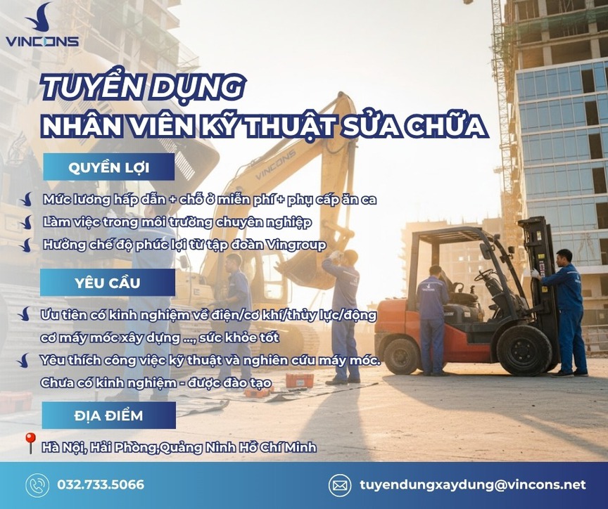 Thông tin tuyển dụng ngày 24/10 của CTCP Phát triển và Đầu tư Xây dựng Vincons Thông tin tuyển dụng ngày 24/10 của CTCP Phát triển và Đầu tư Xây dựng Vincons