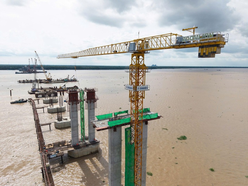 Hạng mục cọc khoan nhồi của cầu Đại Ngãi 1 đã vượt tiến độ gần 1 tháng. Nguồn ảnh: Đèo Cả Hạng mục cọc khoan nhồi của cầu Đại Ngãi 1 đã vượt tiến độ gần 1 tháng. Nguồn ảnh: Đèo Cả