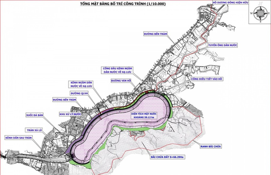 Tổng mặt bằng bố trí công trình dự án đầu tư hồ nước Dương Đông 2 (1/10.000). Nguồn ảnh: Báo An Giang