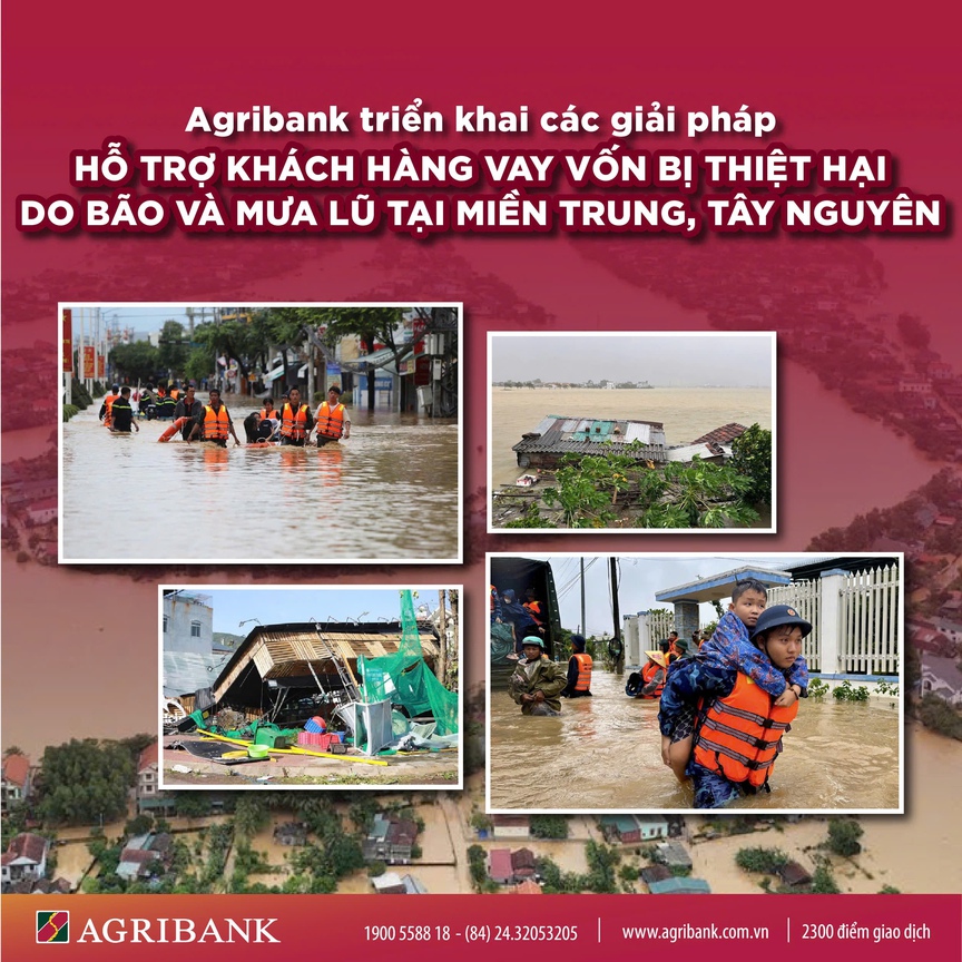 Agribank giảm tới 2%/năm lãi vay hỗ trợ khách hàng bị thiệt hại do bão số 12, 13 và mưa lũ- Ảnh 1.