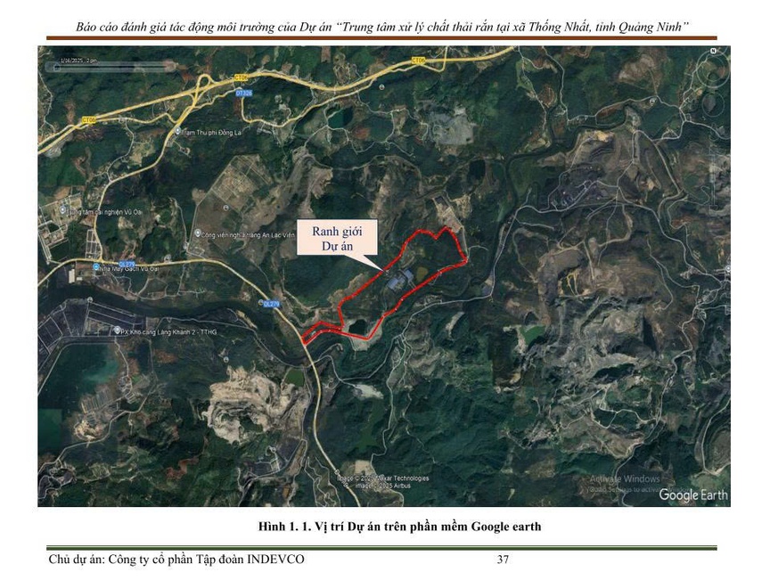 Vị trí của dự án. Nguồn ảnh: Báo cáo tác động môi trường Vị trí của dự án. Nguồn ảnh: Báo cáo tác động môi trường