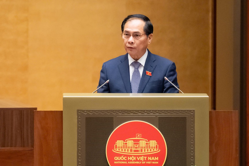 Phó Thủ tướng Chính phủ Bùi Thanh Sơn trình bày Tờ trình. Nguồn ảnh: Quochoi.vn