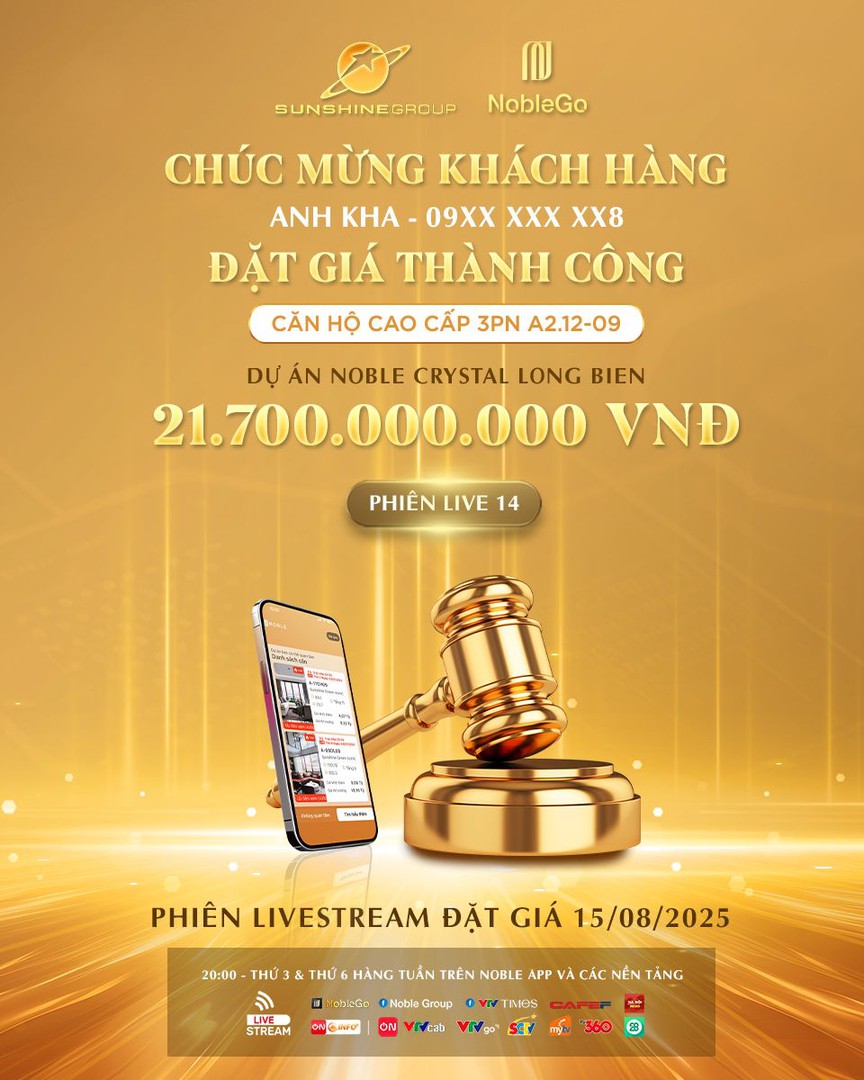 Livestream Sunshine Group 15/8: Sky Villa hàng hiệu chốt deal 21,7 tỷ đồng, khán giả thứ 3 trúng giải 200 triệu- Ảnh 1.