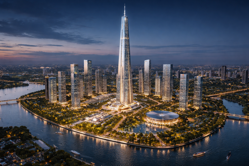 Việt Nam dự kiến xây tòa nhà chọc trời 500m cao 99 tầng: Vượt mặt Landmark 81, tọa lạc bên trong trung tâm tài chính quốc tế- Ảnh 1.