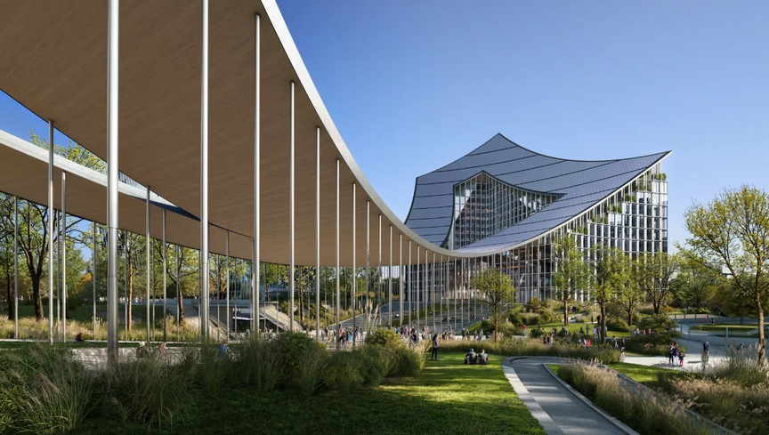 Sắp hoàn thiện tòa văn phòng với mái che gỗ dài 140m hình con sóng uốn lượn- Ảnh 3.