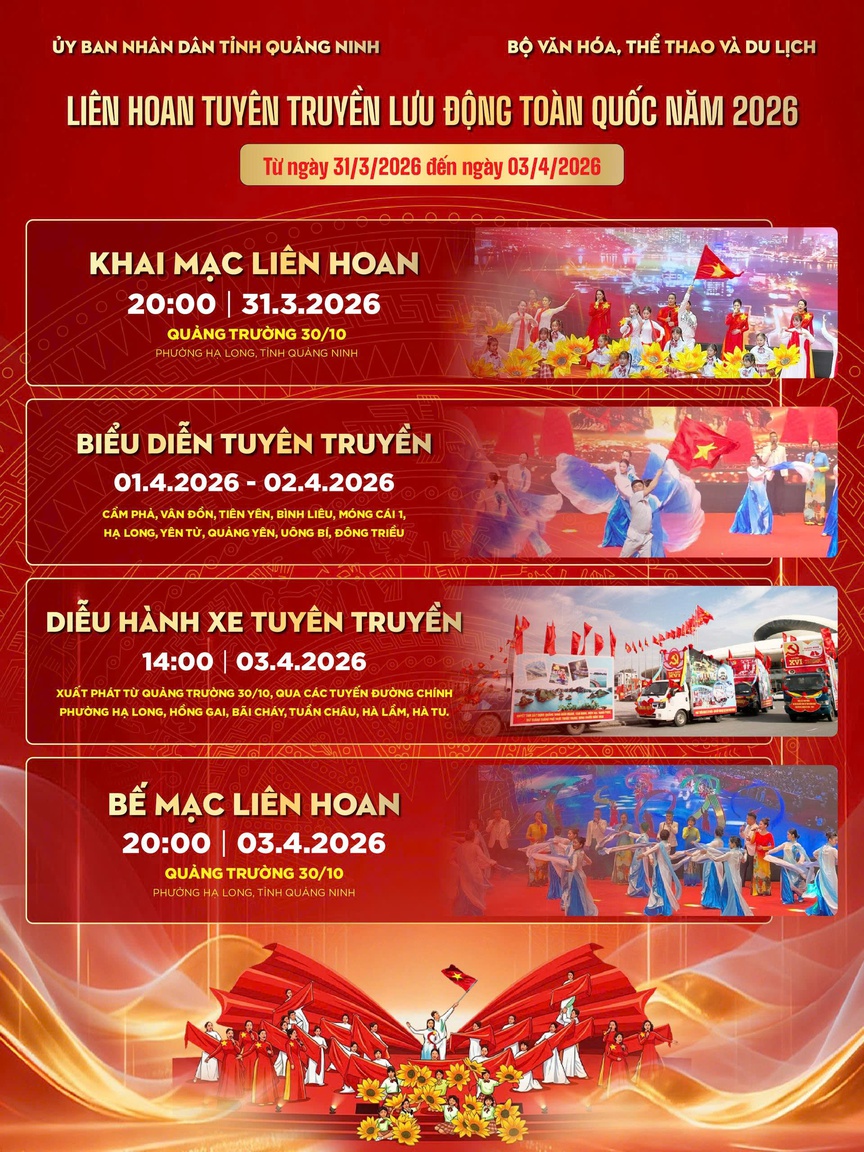 Liên hoan Tuyên truyền lưu động toàn quốc năm 2026 diễn ra tại Quảng Ninh từ 31/3 - 3/4- Ảnh 1. Liên hoan Tuyên truyền lưu động toàn quốc năm 2026 diễn ra tại Quảng Ninh từ 31/3 - 3/4- Ảnh 1.